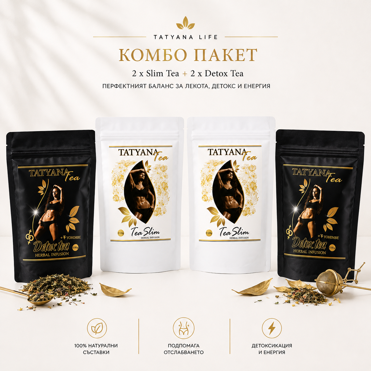 Комбо 2x Slim Tea + 2x Detox Tea + ПОДАРЪК Хранителен режим🥑🥦🍏🍖👑
